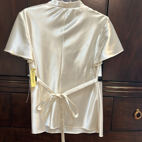 Ivory and black stretch satin top with black beads tucked under bust. Size 10 - Picture 2 of 6